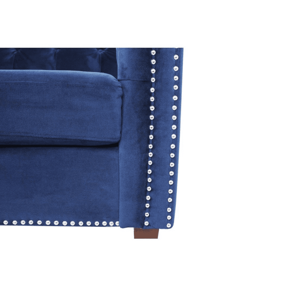 Rosy Sofa Set in Blue Suede Fabric - Oak Inside