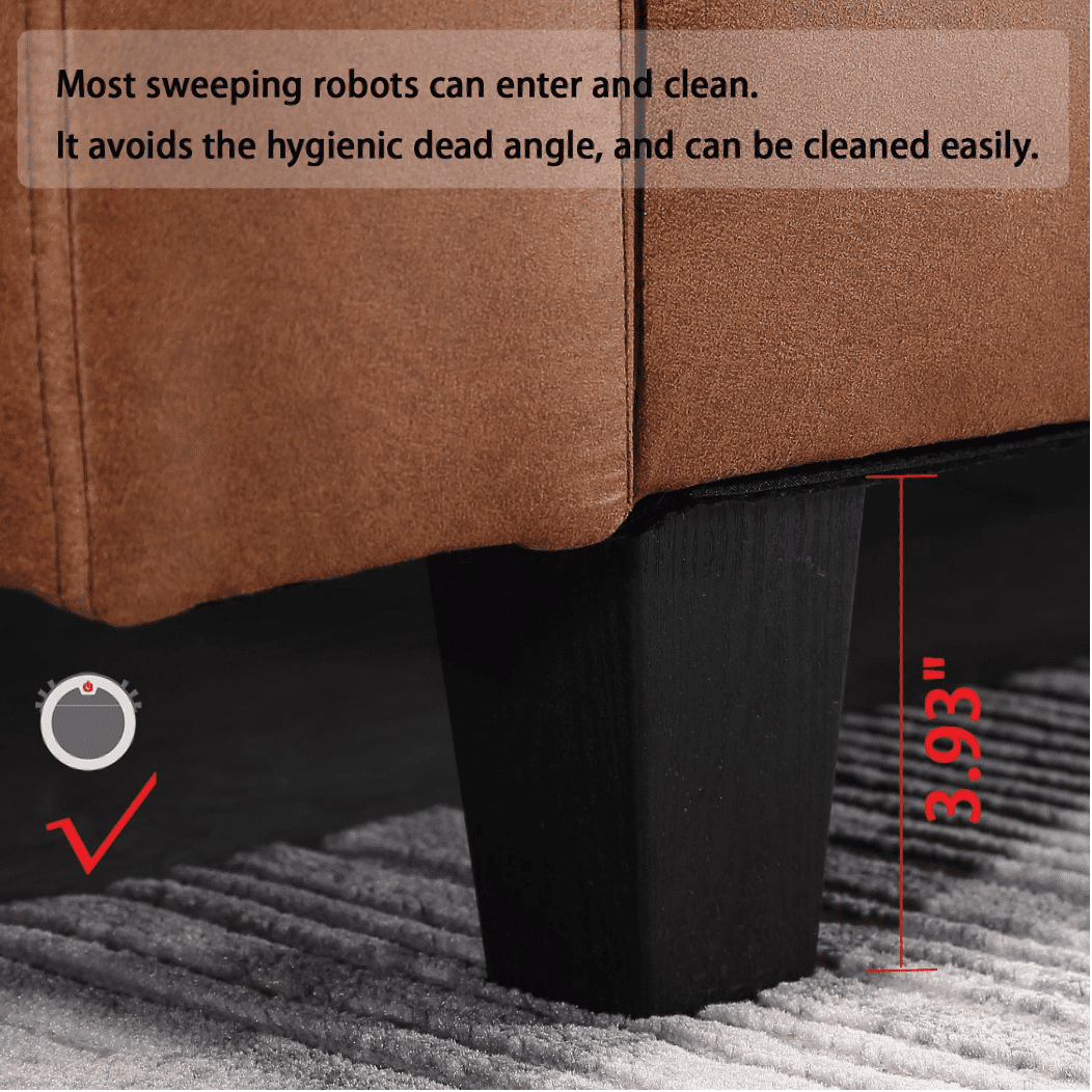 Viatol High Back Couch Mid-century Suede Leather Wood Legs Chaise Sofa - Oak Inside