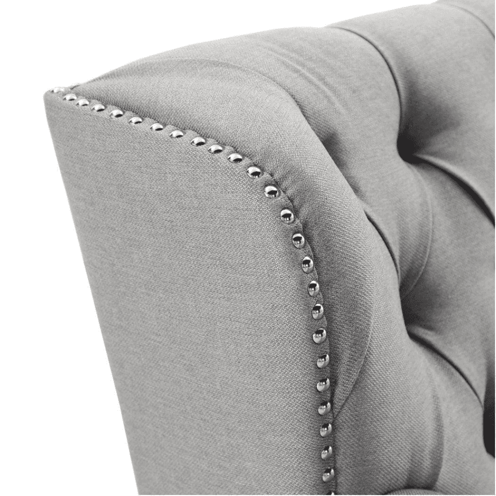 Dorothie Grey Fabric Button Tufted Sofa with Nailhead Trim - Oak Inside