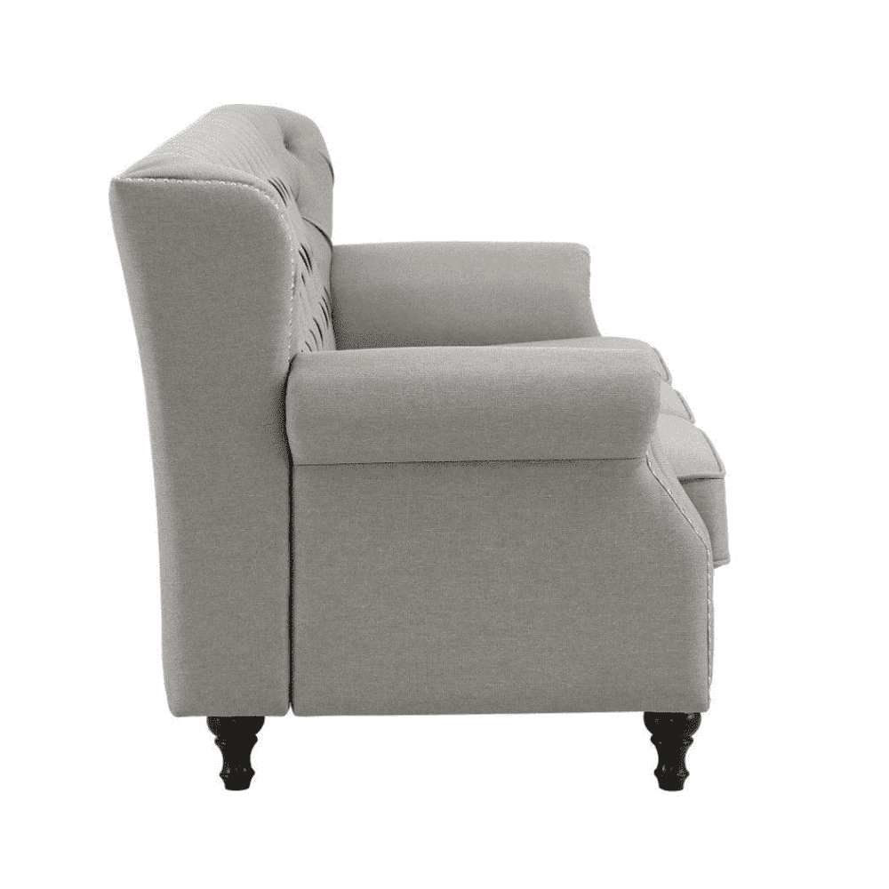 Dorothie Grey Fabric Button Tufted Sofa with Nailhead Trim - Oak Inside