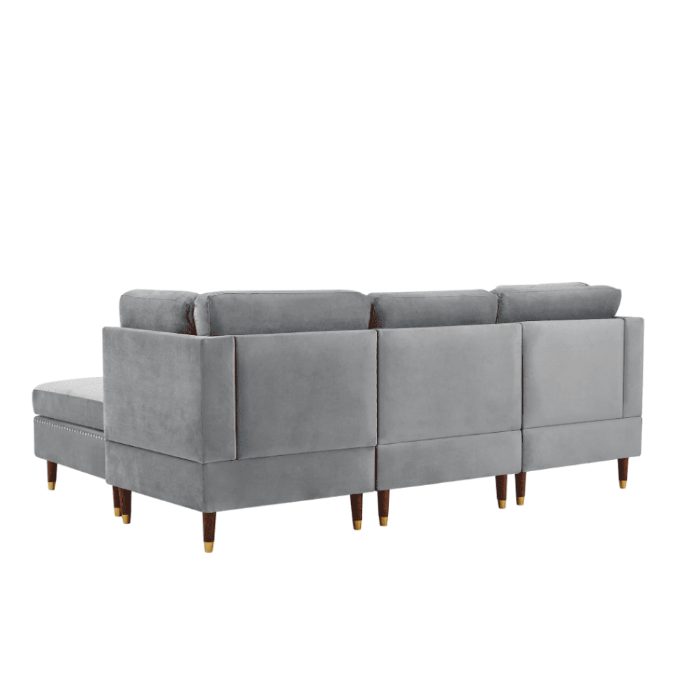 Glossy Sectional Suede Sofa Set With Ottoman - Oak Inside