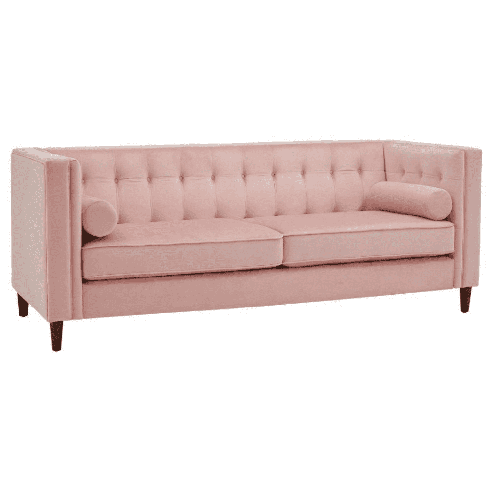 Brew Pink Suede Sofa or Loveseat with Pillows - Oak Inside