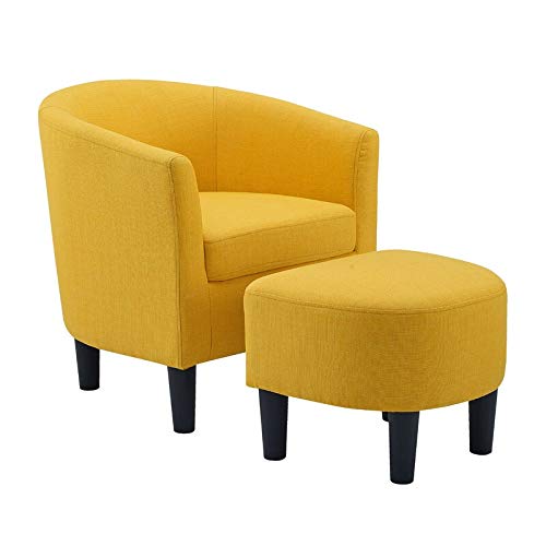 Woodster Langley Single Seater Accent Chair with Footstool Ottoman in Yellow - Oak Inside