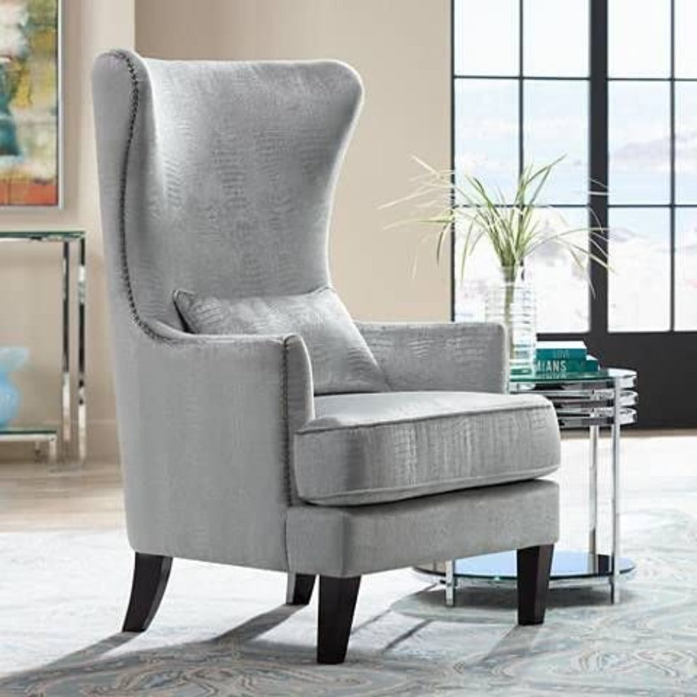 Volvo High Back Wing Chair In Silver Color - Oak Inside