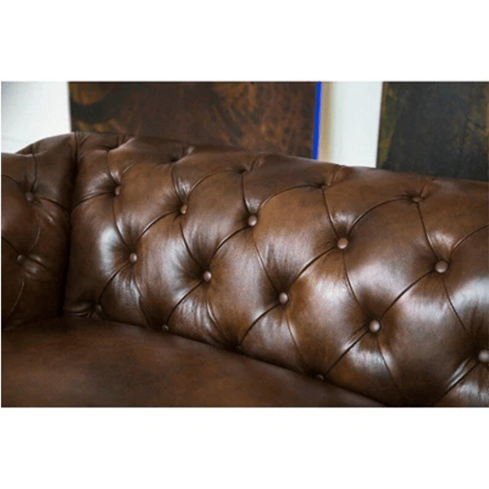 Rolled Arm Back Tufted Chesterfield Sofa in Leatherette - Oak Inside