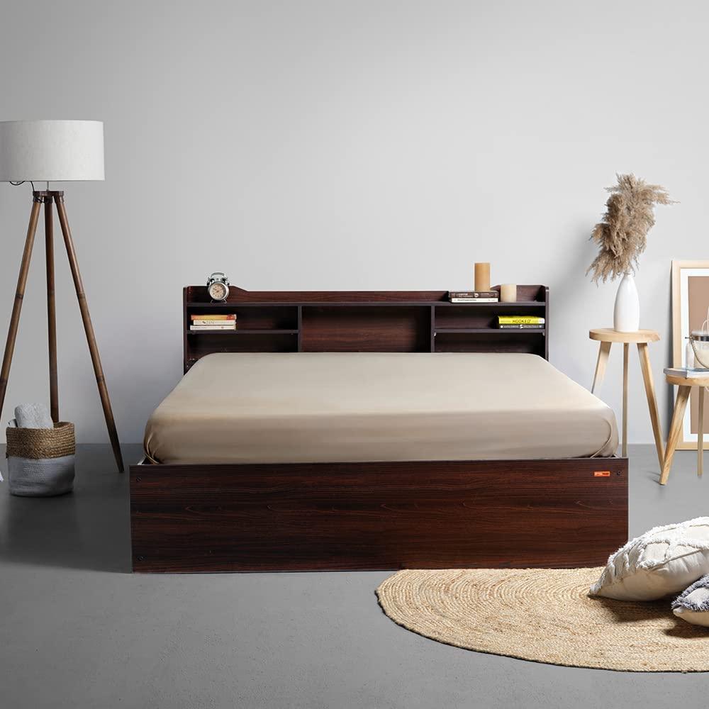 Hollo Wooden Bed With Storage In Brown Color - Oak Inside