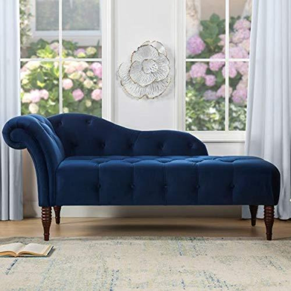 Elle Chesterfield Suede Lounger in Blue Color - Oak Inside