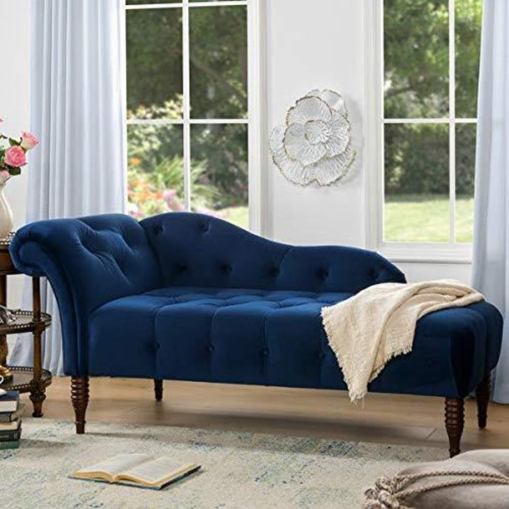 Elle Chesterfield Suede Lounger in Blue Color - Oak Inside