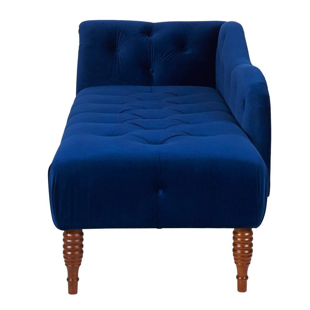 Elle Chesterfield Suede Lounger in Blue Color - Oak Inside