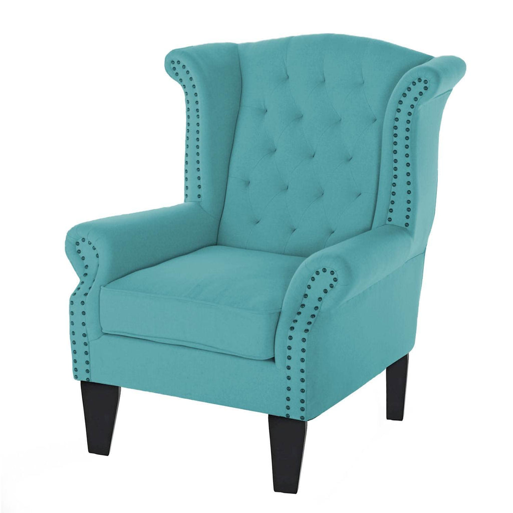 Wayside Chesterfield Wing Chair in Blue Color - Oak Inside