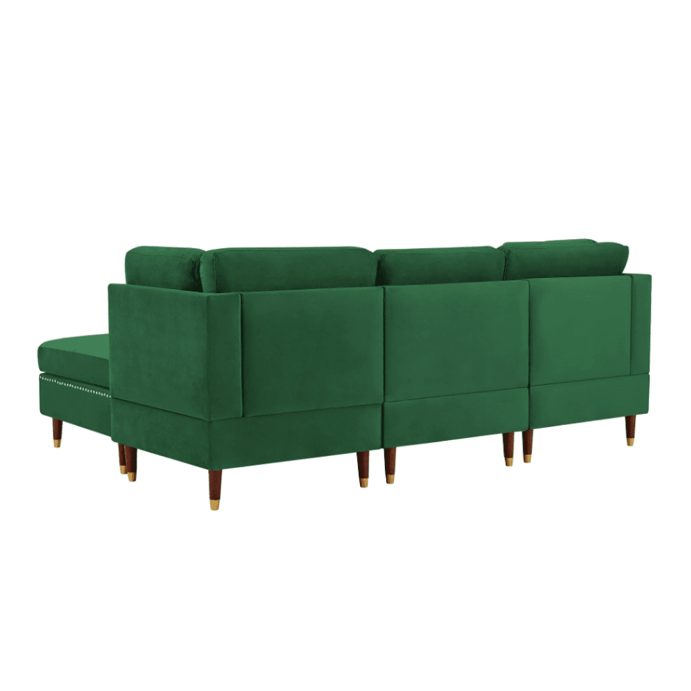Glossy Sectional Suede Sofa Set With Ottoman - Oak Inside