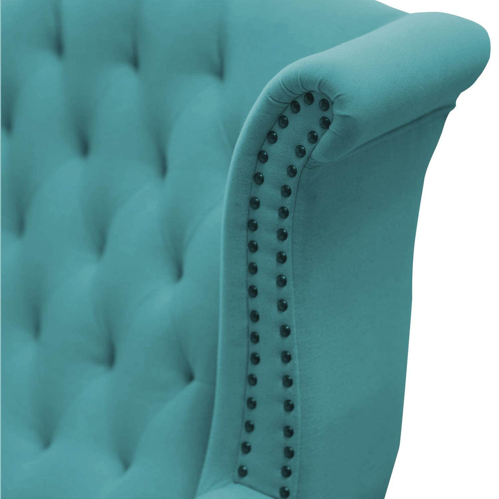 Wayside Chesterfield Wing Chair in Blue Color - Oak Inside