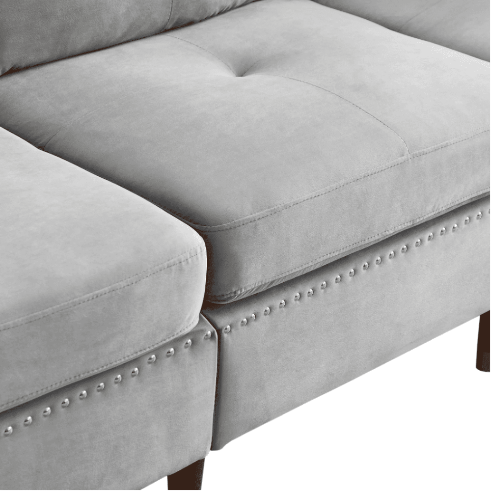 Glossy Sectional Suede Sofa Set With Ottoman - Oak Inside