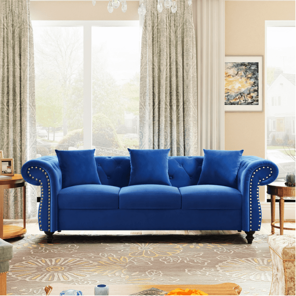 Jack & Hill Chesterfield Suede Sofa Set - Oak Inside