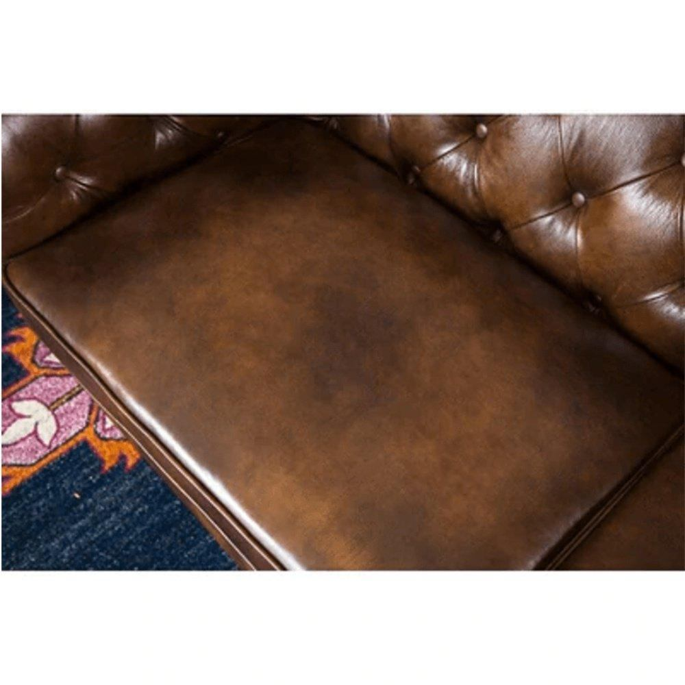 Rolled Arm Back Tufted Chesterfield Sofa in Leatherette - Oak Inside