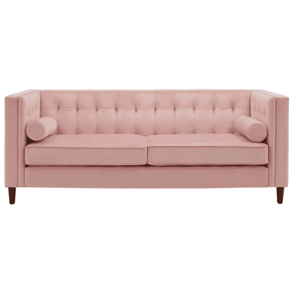 Brew Pink Suede Sofa or Loveseat with Pillows - Oak Inside