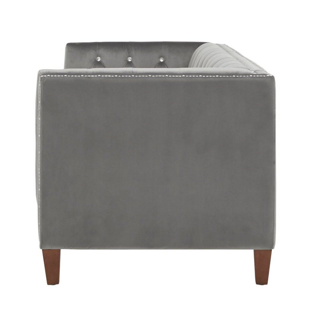 Silver Orchid Jewel-tuft Grey Suede Seating with Nailhead - Oak Inside