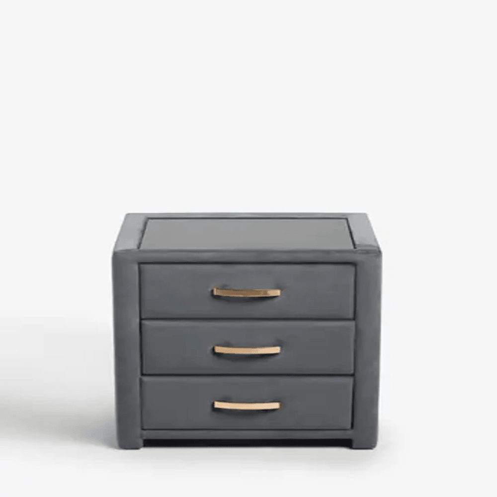 Frankie Upholstered 3 Drawer Bedside - Oak Inside