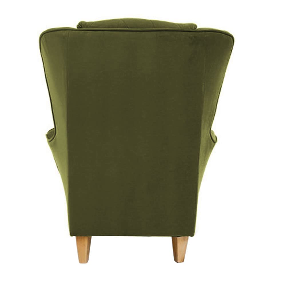 Stuffed Wing Chair in Green Color - Oak Inside