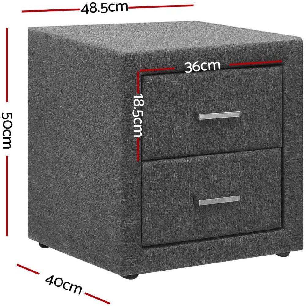 Artiss Fabric Bedside Table with 2 Drawers - Oak Inside