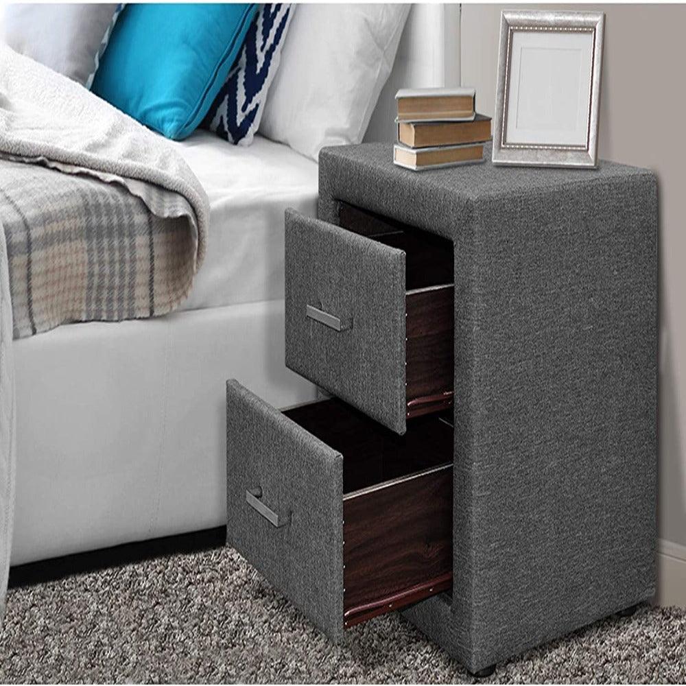 Artiss Fabric Bedside Table with 2 Drawers - Oak Inside