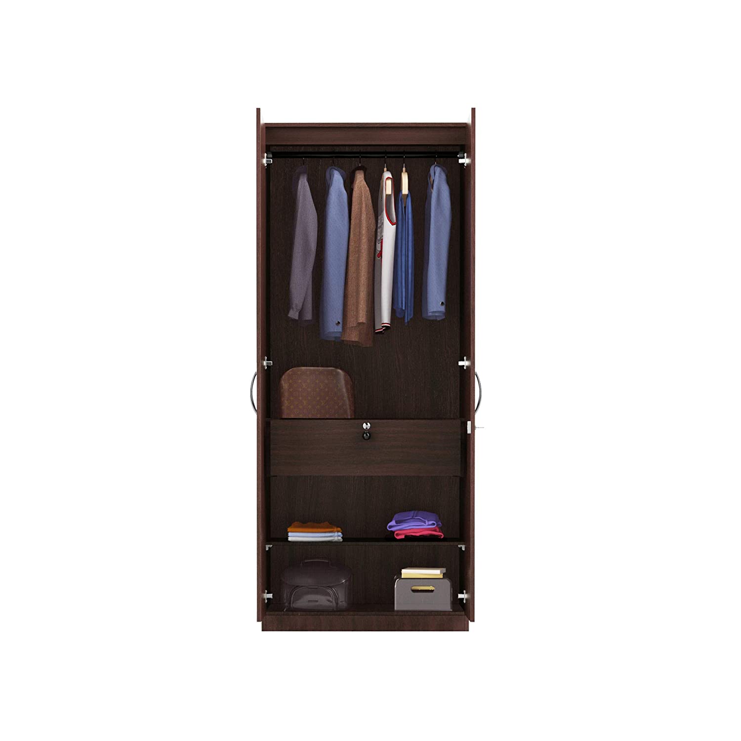 Tuffio Medusa Engineered Wood Wardrobe Wenge Finish - Oak Inside