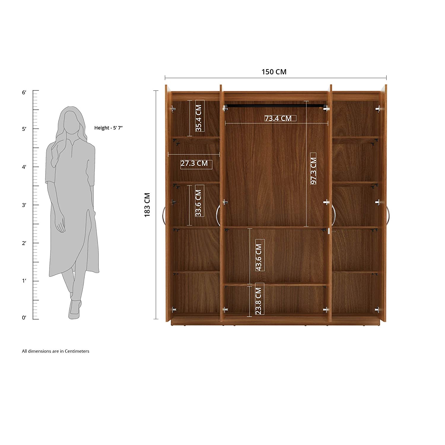 Solimo Medusa Engineered Wood Wardrobe Walnut Finish - Oak Inside