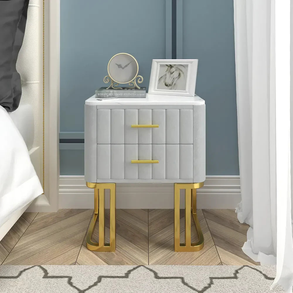 Gello Side Table in 2 Drawers in SS Frame