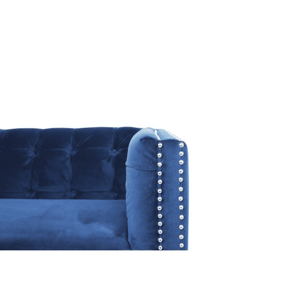 Rosy Sofa Set in Blue Suede Fabric - Oak Inside