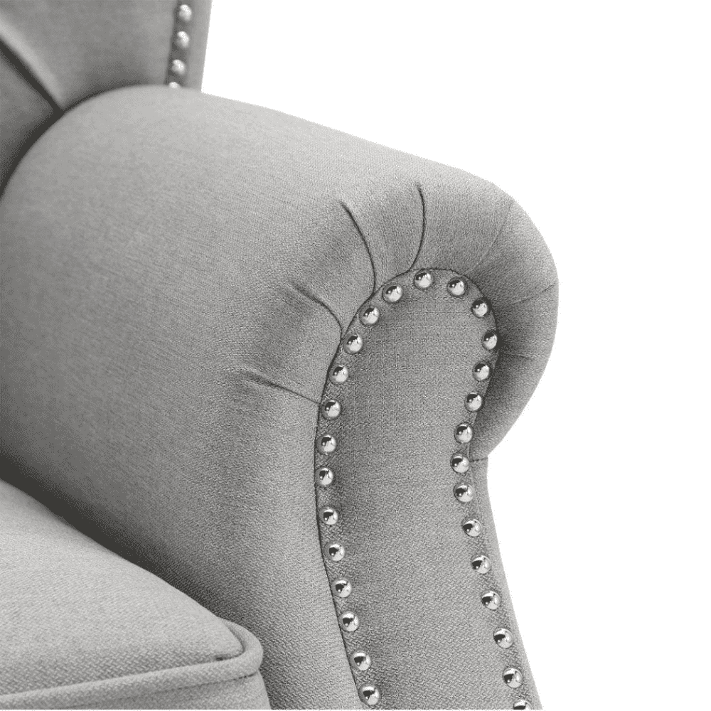 Dorothie Grey Fabric Button Tufted Sofa with Nailhead Trim - Oak Inside