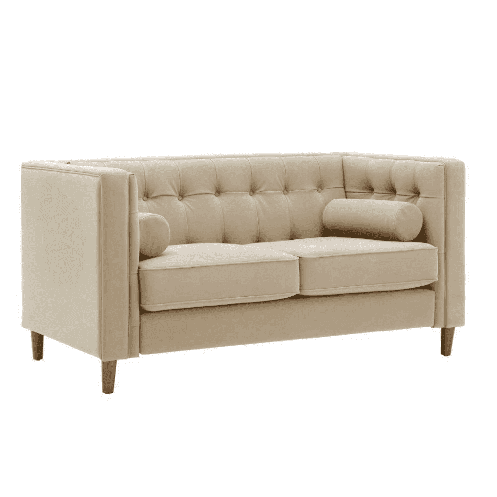 Brew Tuxedo Faux Leatherette Sofa with Accent Pillows - Oak Inside