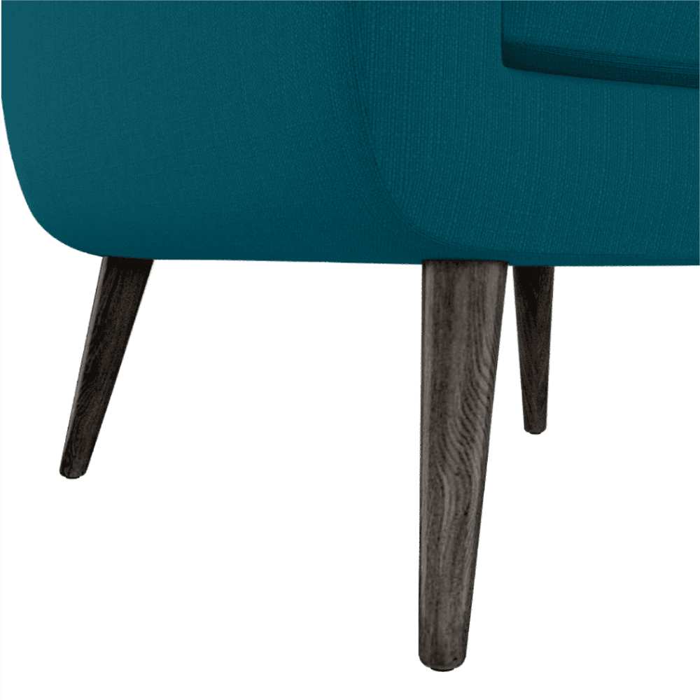 Keflavik Mid-century Peacock Blue Linen Arm Chair - Oak Inside