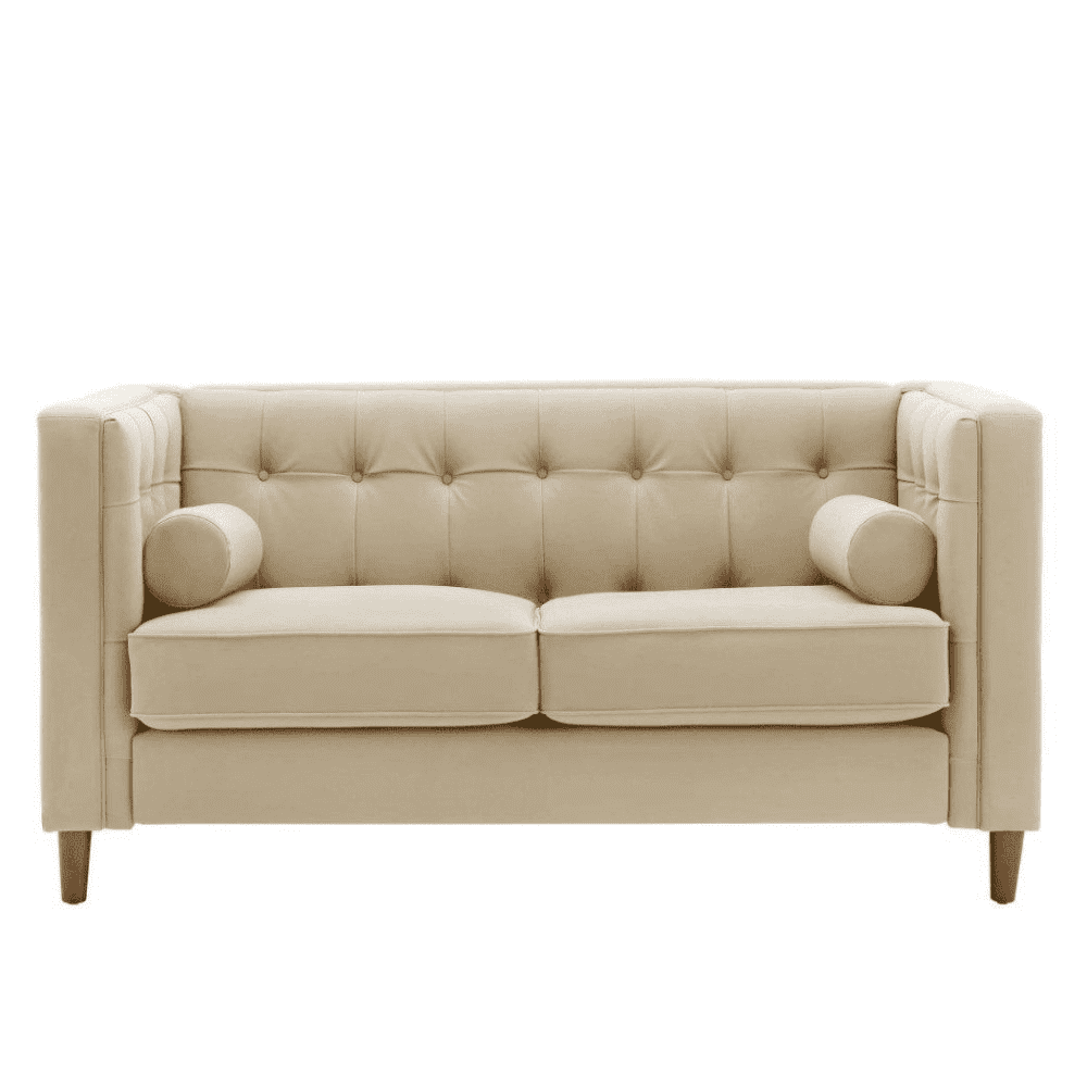 Brew Tuxedo Faux Leatherette Sofa with Accent Pillows - Oak Inside