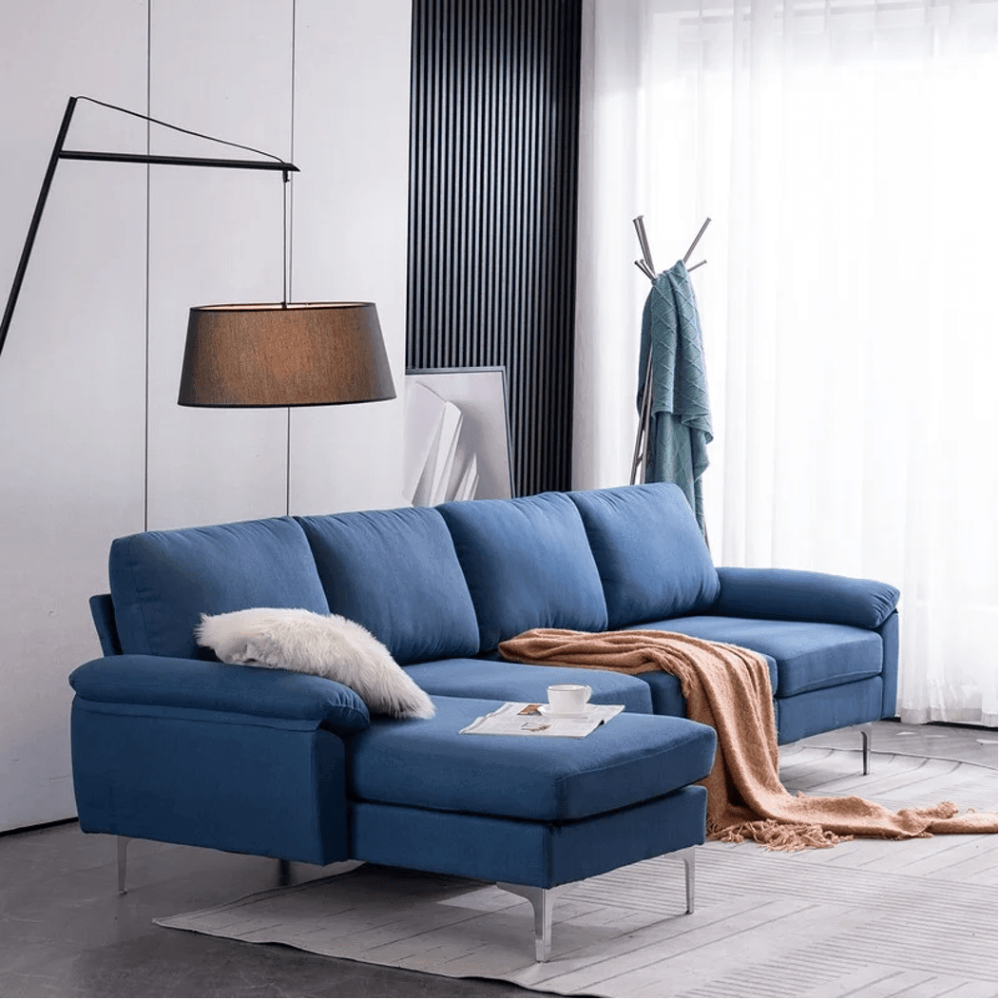 Jasmine Blue Sectional Sofa Set - Oak Inside