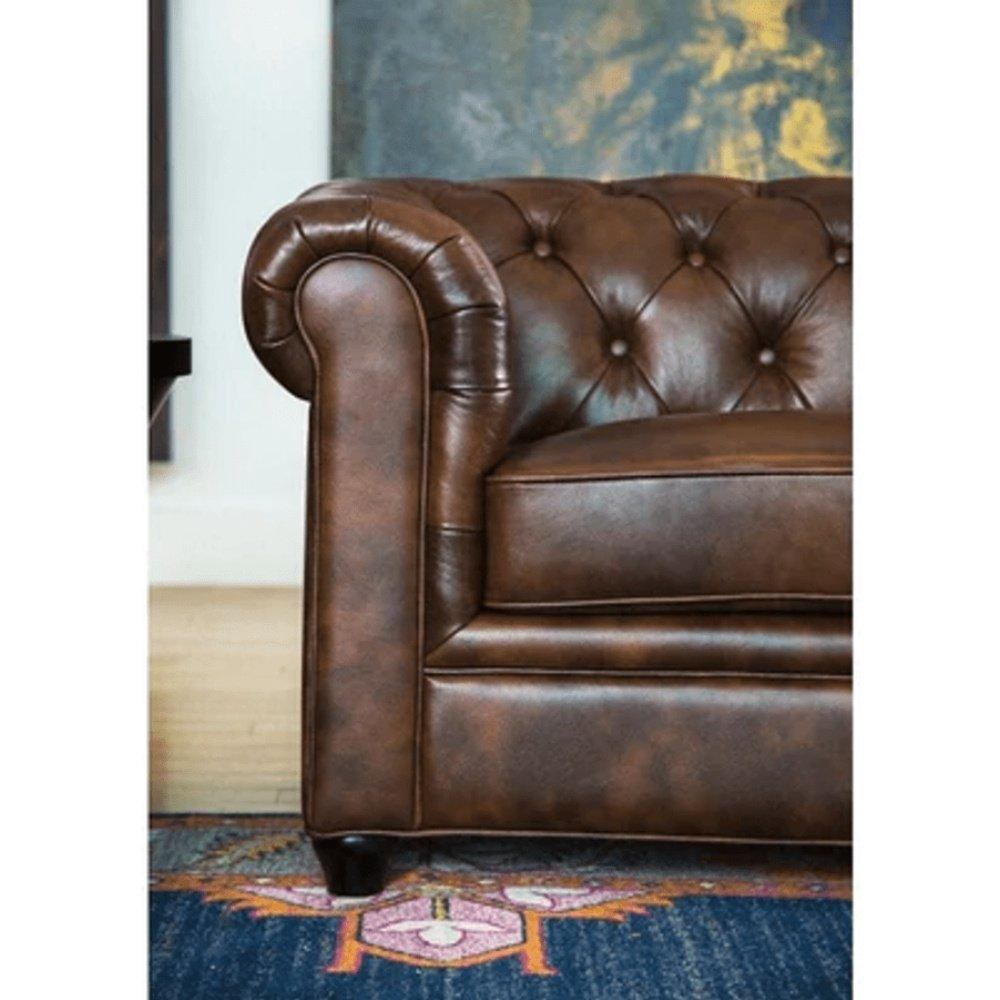 Rolled Arm Back Tufted Chesterfield Sofa in Leatherette - Oak Inside