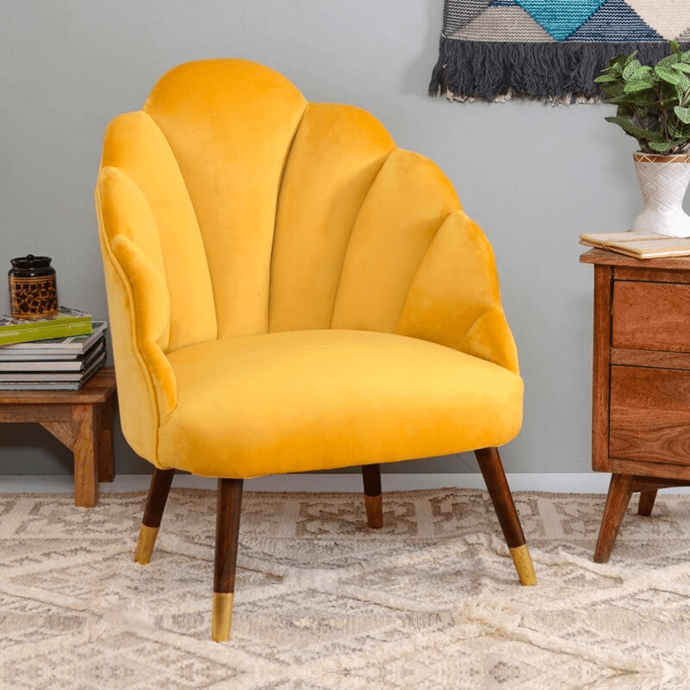Peacock Suede Accent Chair - Oak Inside