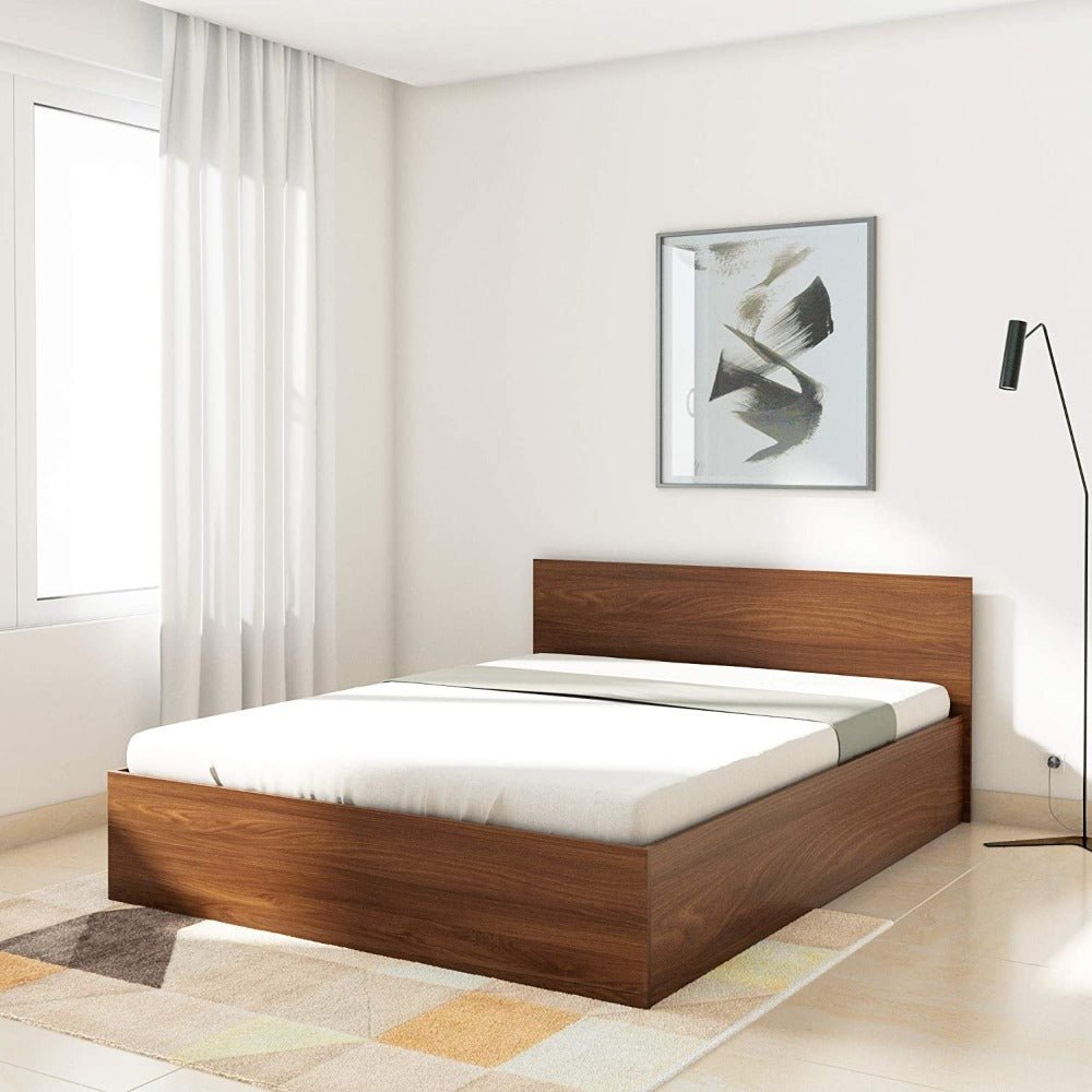 Solimo Wooden Bed in Walnut Colour With Storage - Oak Inside