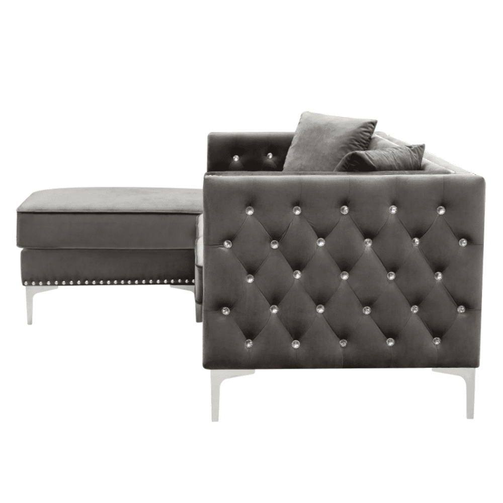 Lotus Grey Chesterfield Sectional Sofa Set - Oak Inside