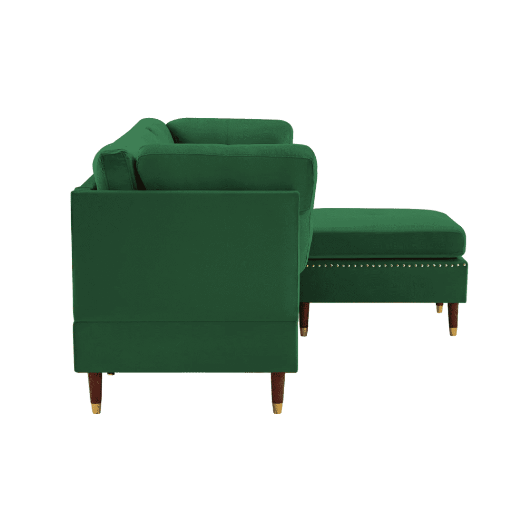 Glossy Sectional Suede Sofa Set With Ottoman - Oak Inside