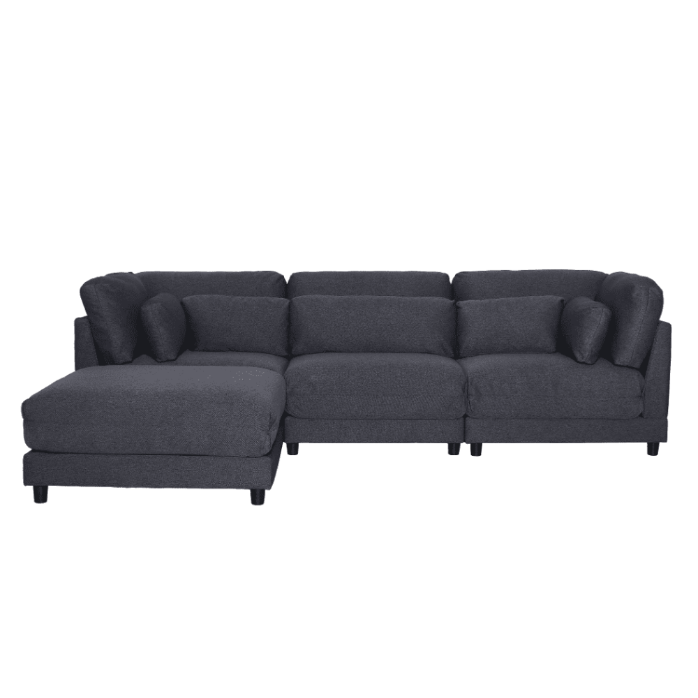 Ronald Sectional Sofa Set in Charcoal Color - Oak Inside