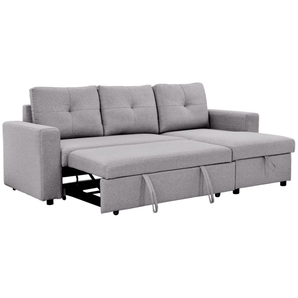 Roxy L-Shaped Sectional Storage Sofa Cum Bed - Oak Inside