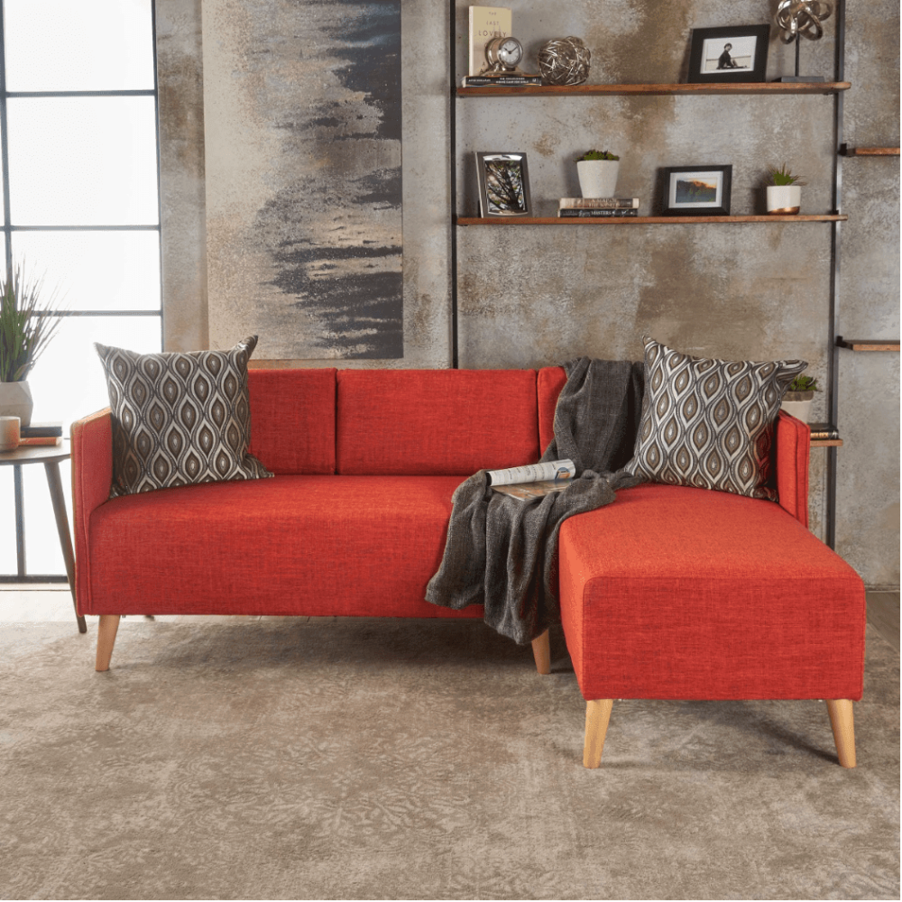 Augustus Mid-century Modern Fabric Chaise Sectional - Oak Inside