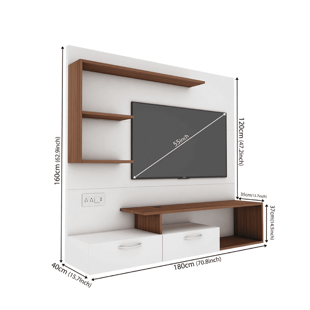 Viny TV Panel- Frosty White- Upto 55 inches TV - Oak Inside
