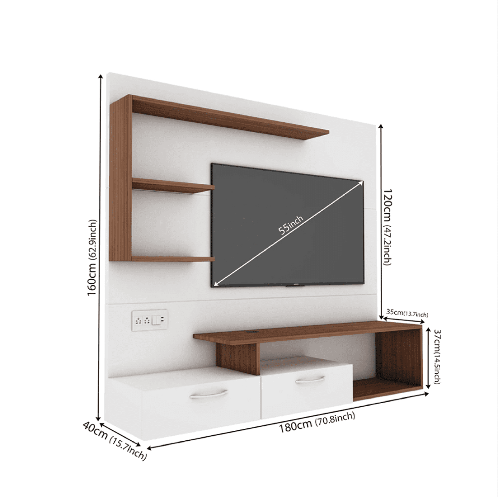 Viny TV Panel- Frosty White- Upto 55 inches TV - Oak Inside