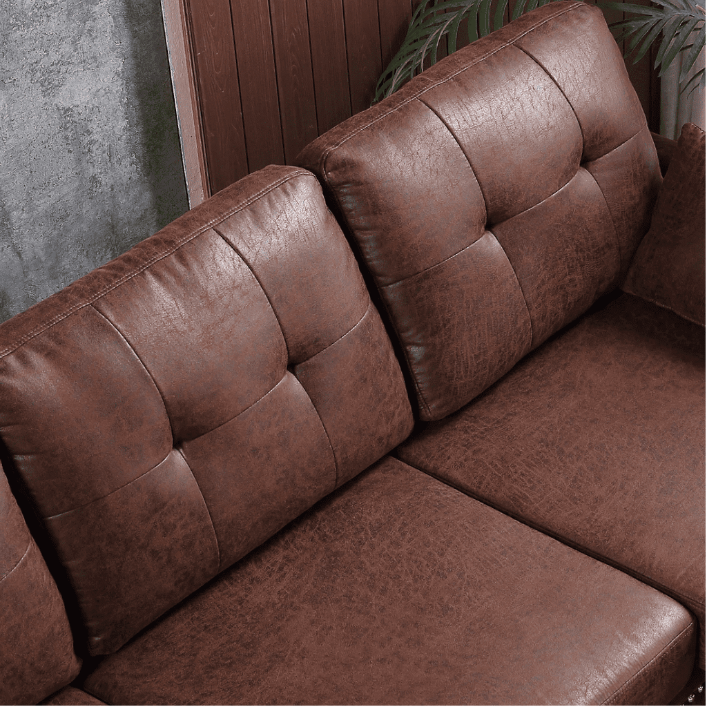 Viatol High Back Couch Mid-century Suede Leather Wood Legs Chaise Sofa - Oak Inside