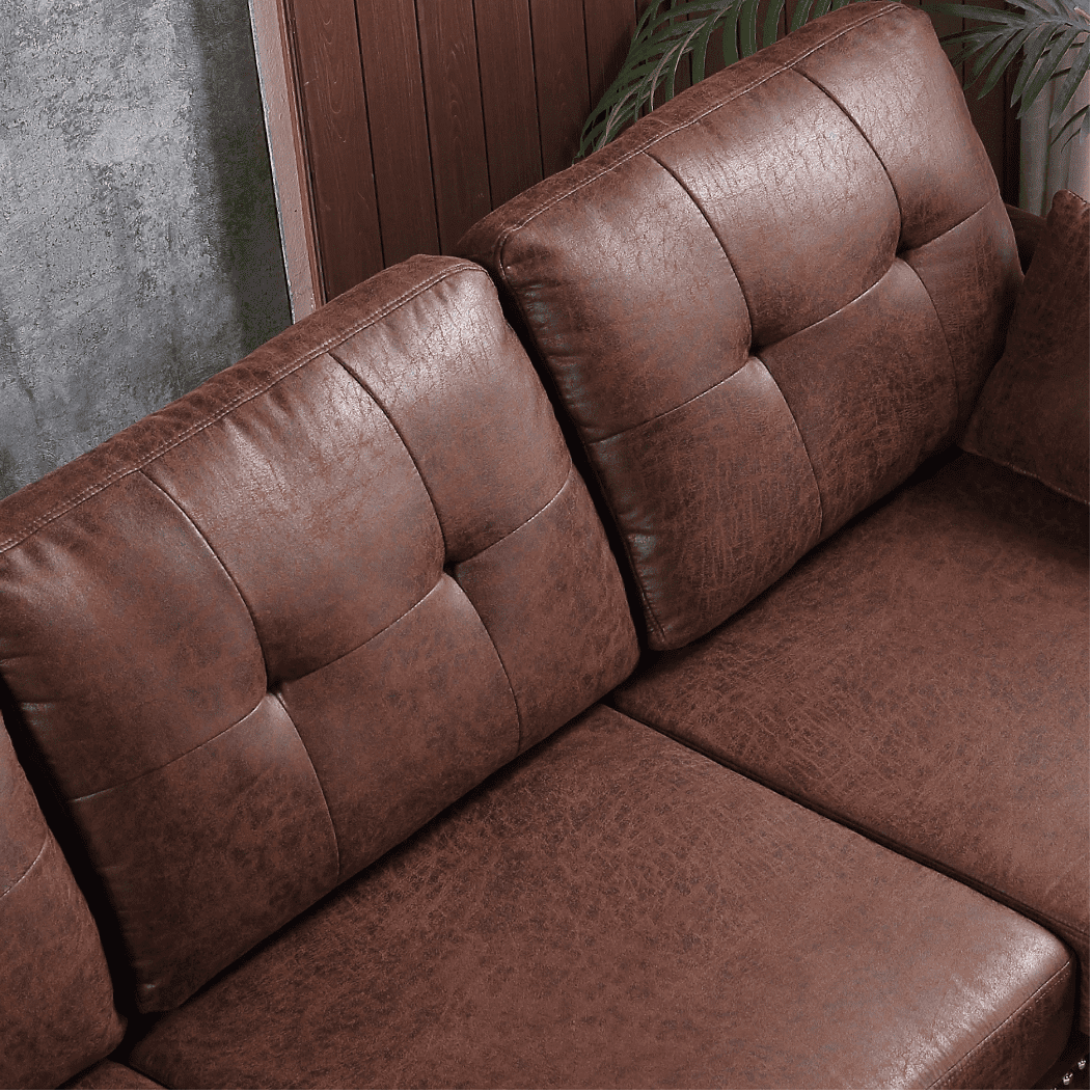 Viatol High Back Couch Mid-century Suede Leather Wood Legs Chaise Sofa - Oak Inside