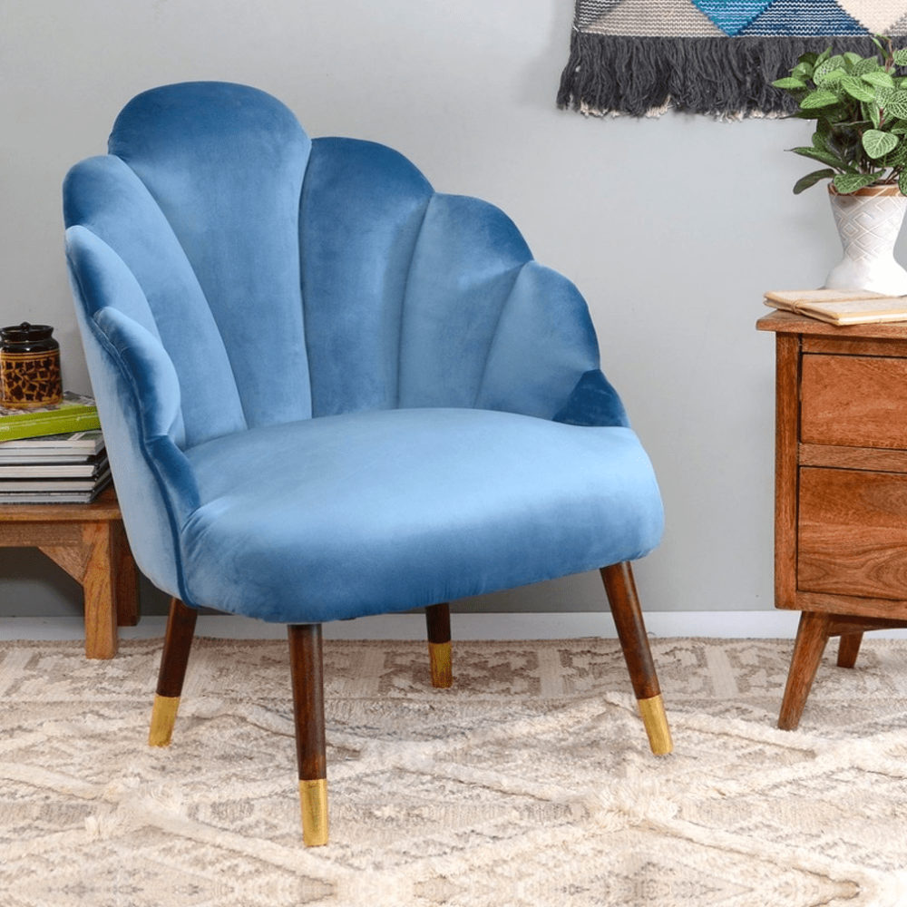 Peacock Suede Accent Chair - Oak Inside