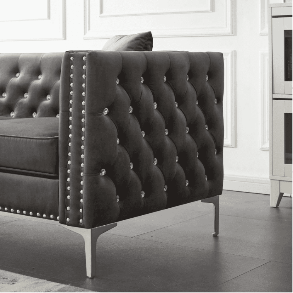 Lotus Grey Chesterfield Sectional Sofa Set - Oak Inside