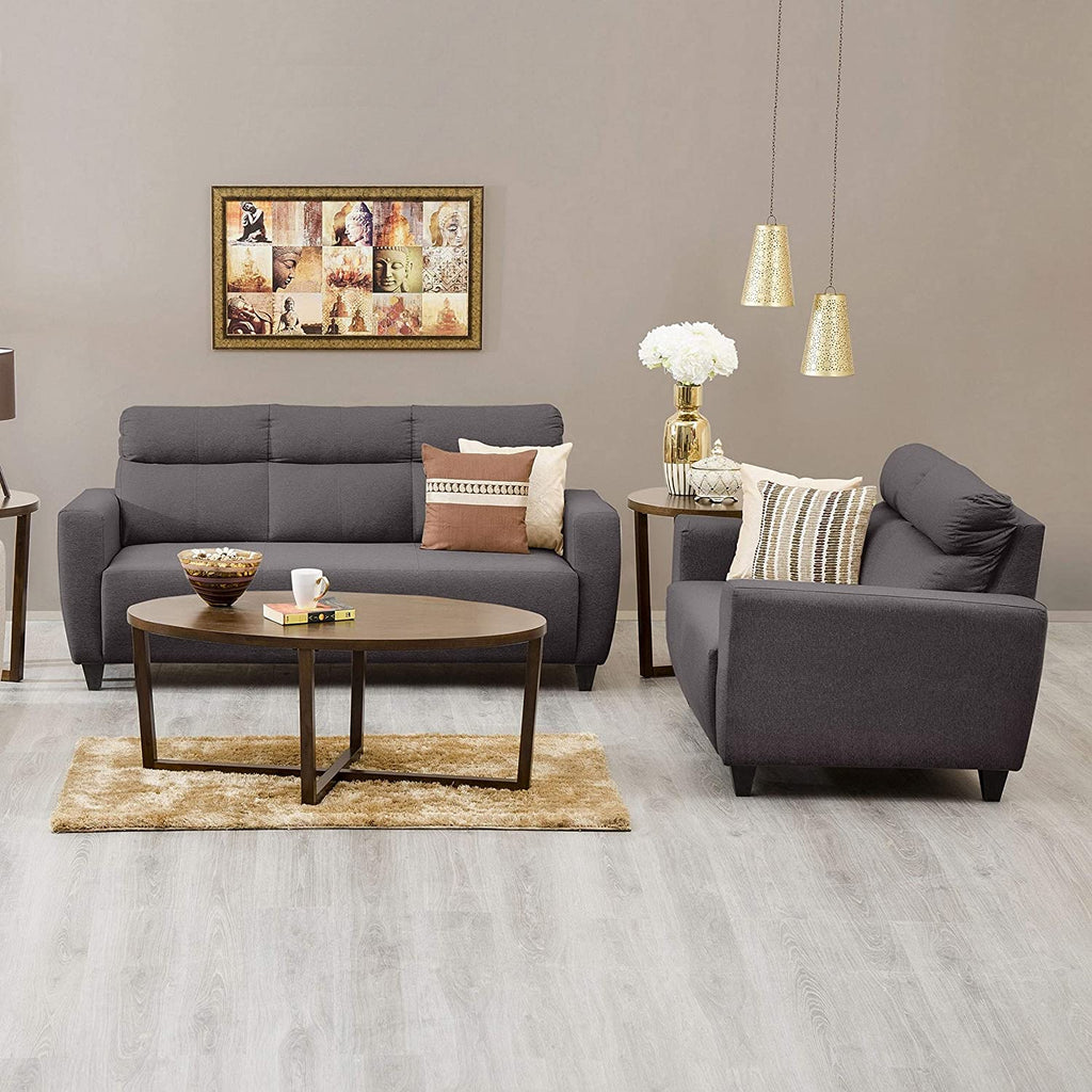 Zolo Suede Sofa Set in Grey Color - Oak Inside