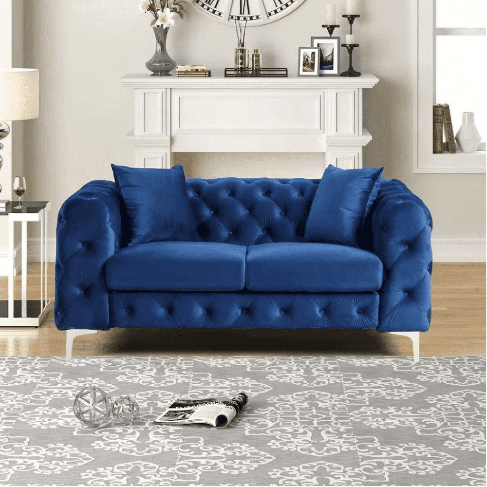 Dollo Chesterfield Suede Tufted Sofa Set - Oak Inside